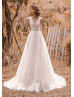 Ivory Beaded Lace Tulle V Back Wedding Dress